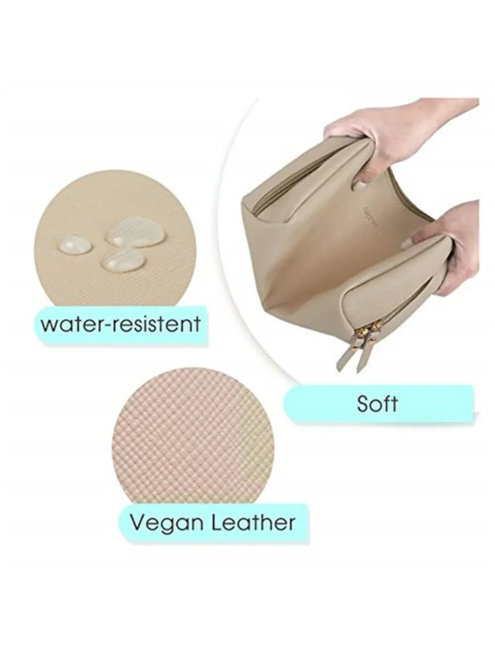 Brown PU Leather Makeup Bag Large Travel Cosmetic Organizer Toiletry Pouch